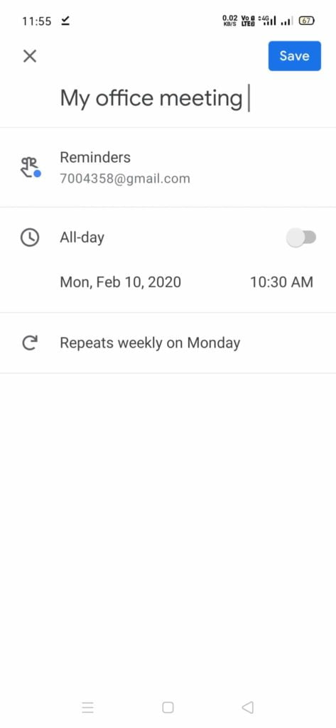 google calander reminders meetings