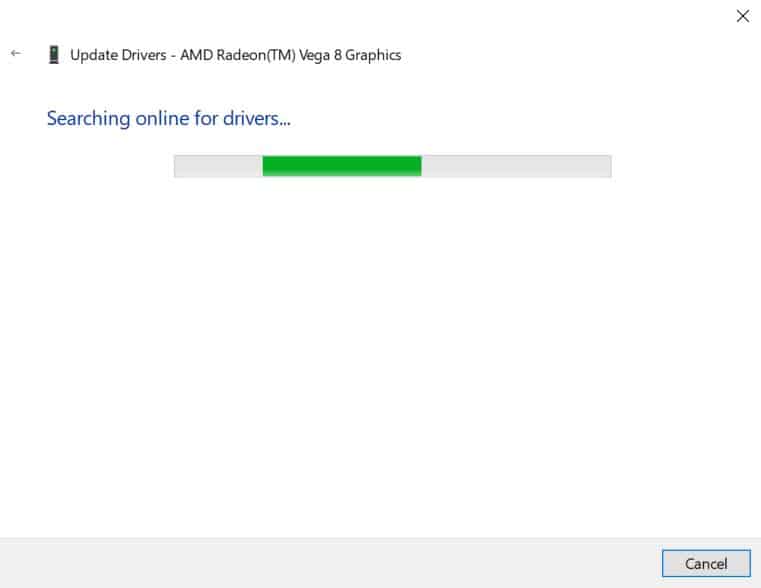 4. Windows 10 device manager searching for updated drivers
